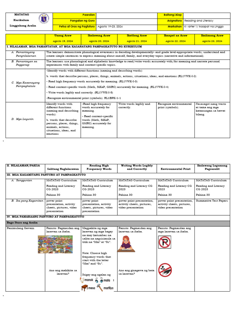 DLL - Reading and Literacy - W4 | PDF