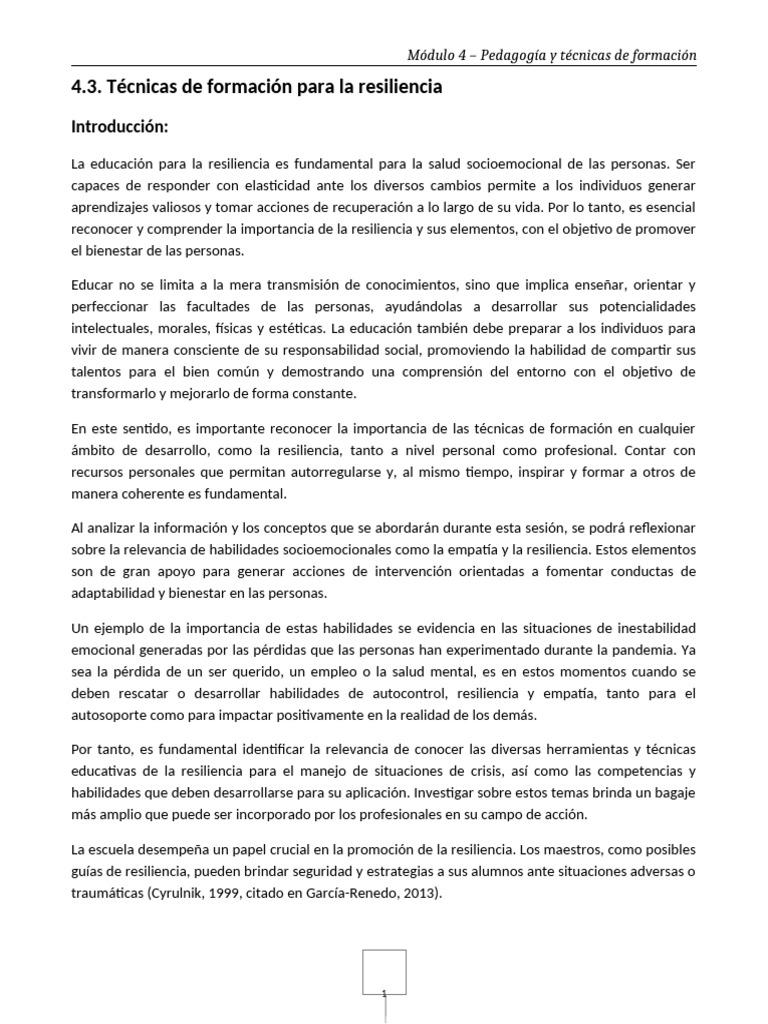 03 - Tema 3 - Técnicas de formación para la resiliencia | PDF ...