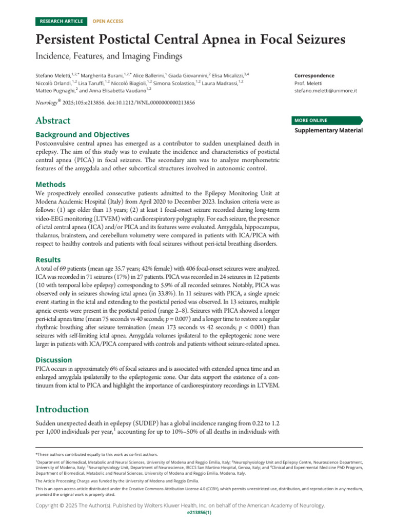 Postictal Central Apnea in Focal Seizures | PDF | Epilepsy | Clinical ...