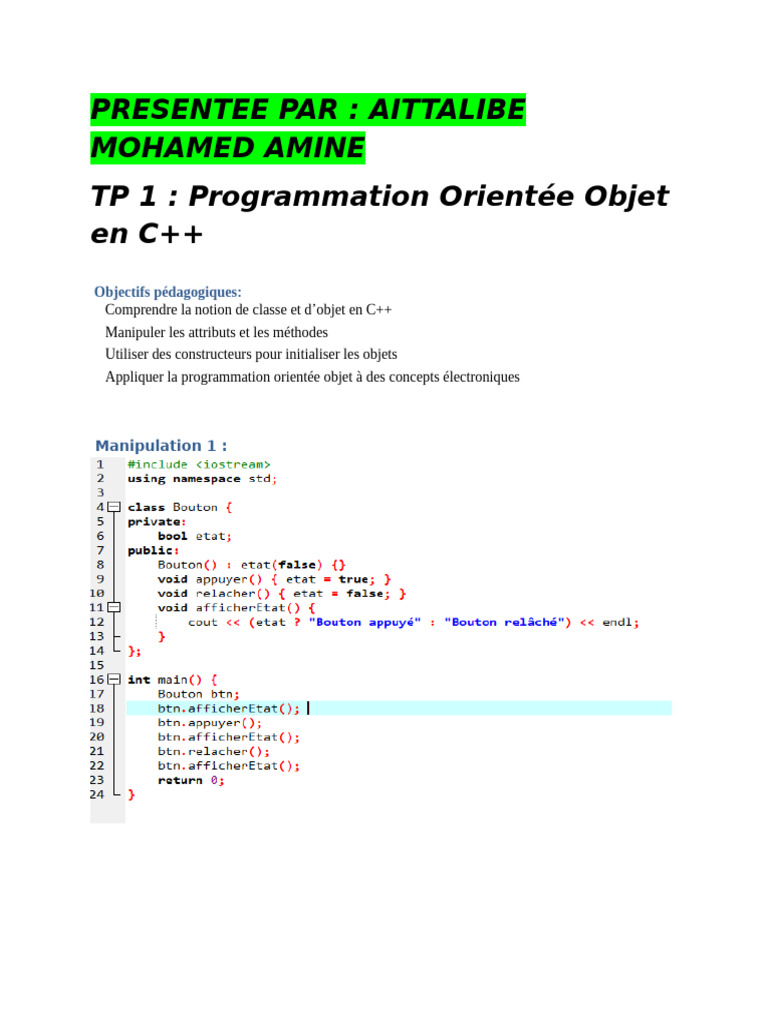 TP C++ : Programmation Orientée Objet | PDF