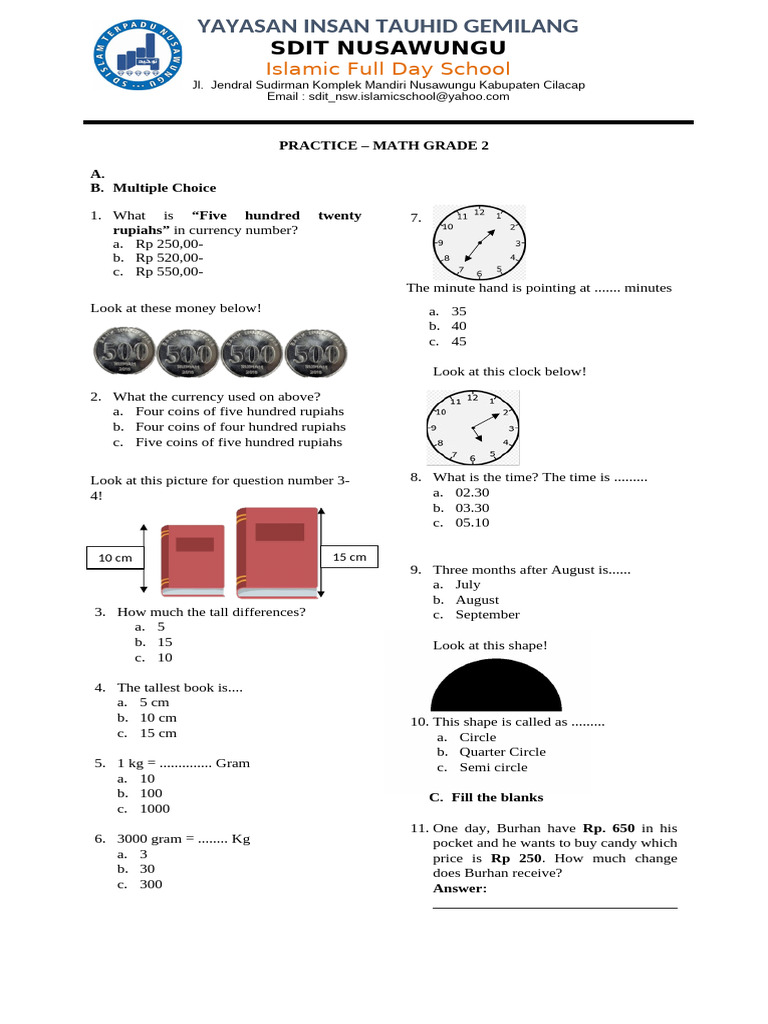 Grade 2 Math Practice Questions | PDF | Indonesian Rupiah