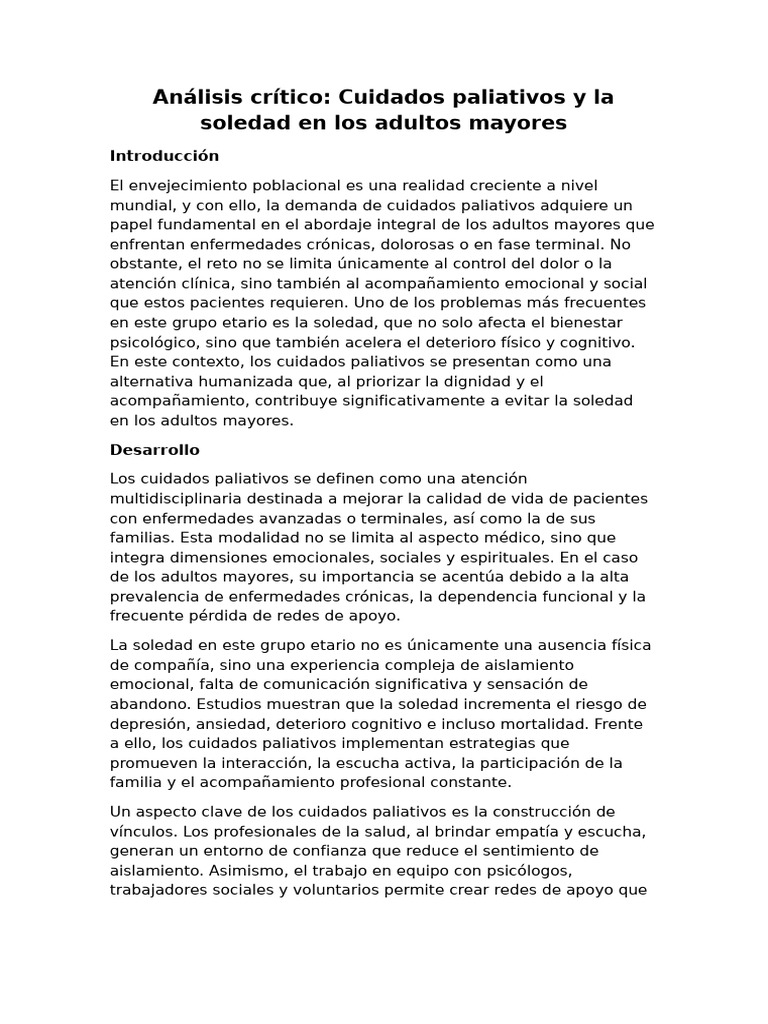 Cuidados Paliativos y Soledad en Mayores | PDF | Adultos | Soledad