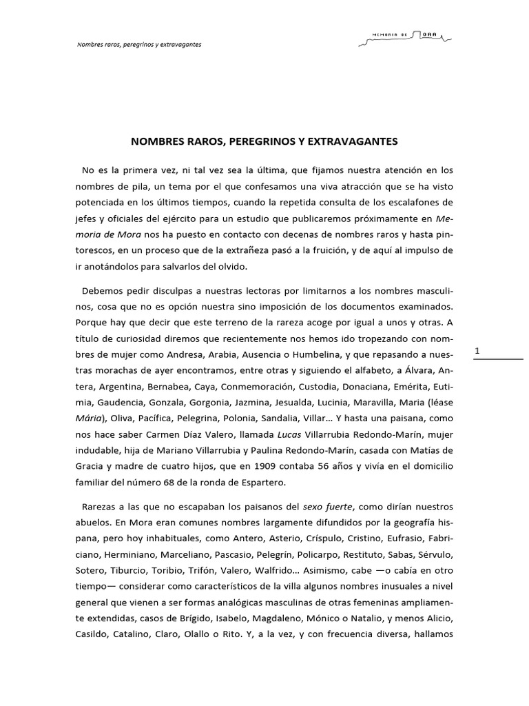 Nombres Raros y Extravagantes en Mora | PDF