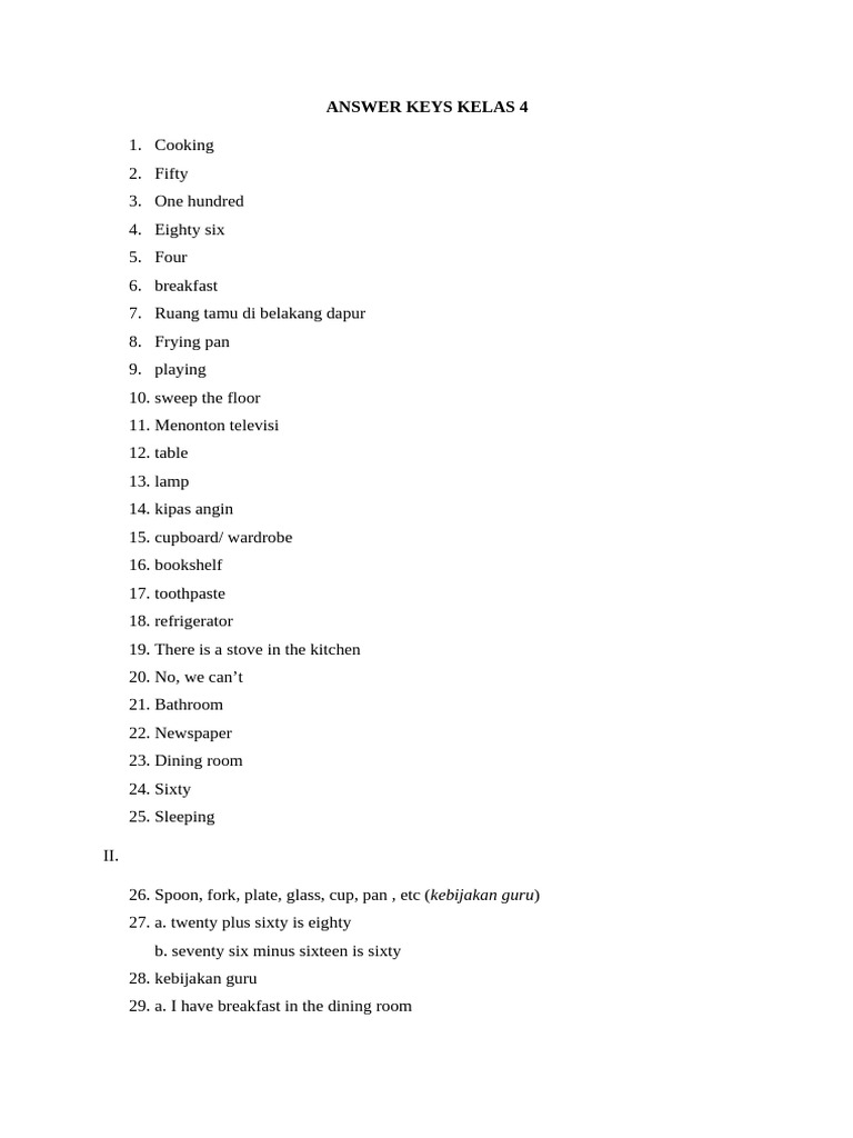 Answer Keys for Grade 4 Activities | PDF