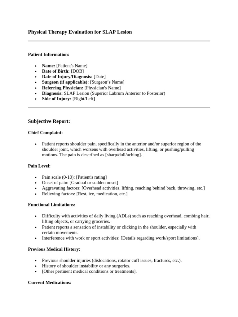 SLAP Lesion Physical Therapy Evaluation | PDF | Shoulder | Anatomical ...