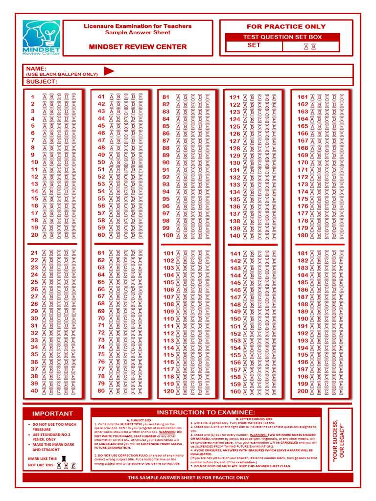 Let Answer Sheet Sample | PDF