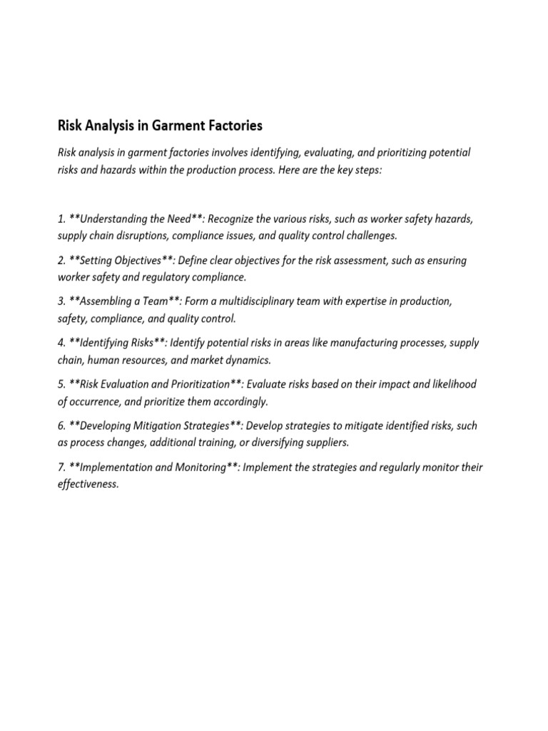 Risk Assessment in Garment Factories | PDF | Risk Management | Risk