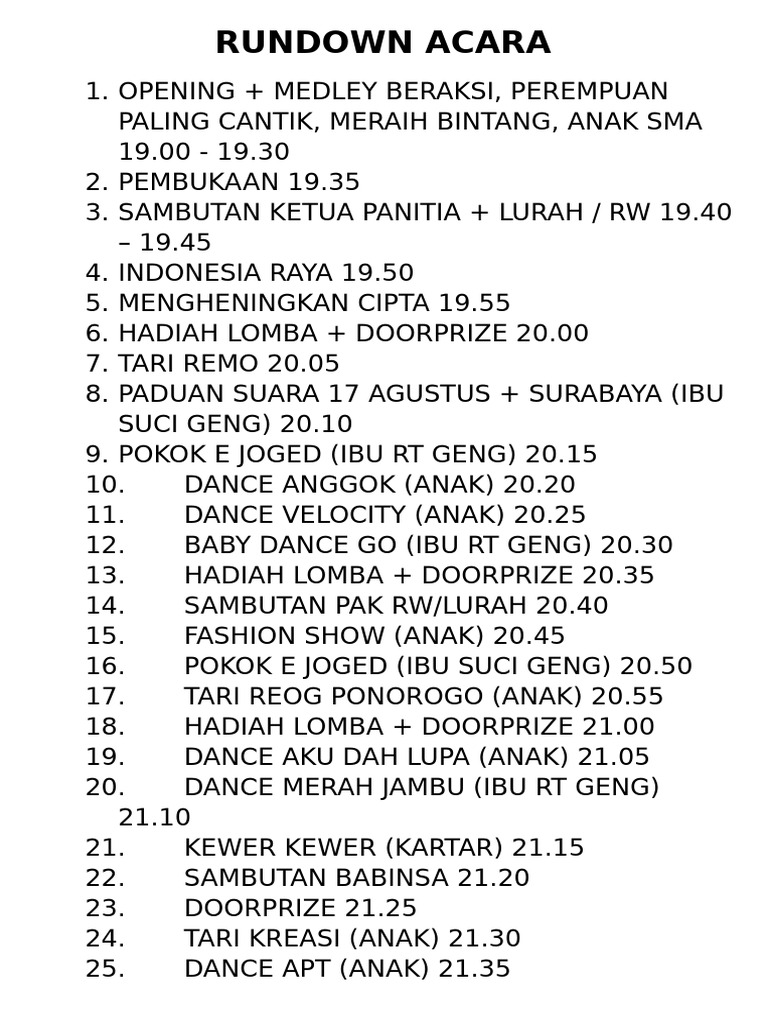 Rundown Acara Perayaan Kemerdekaan | PDF