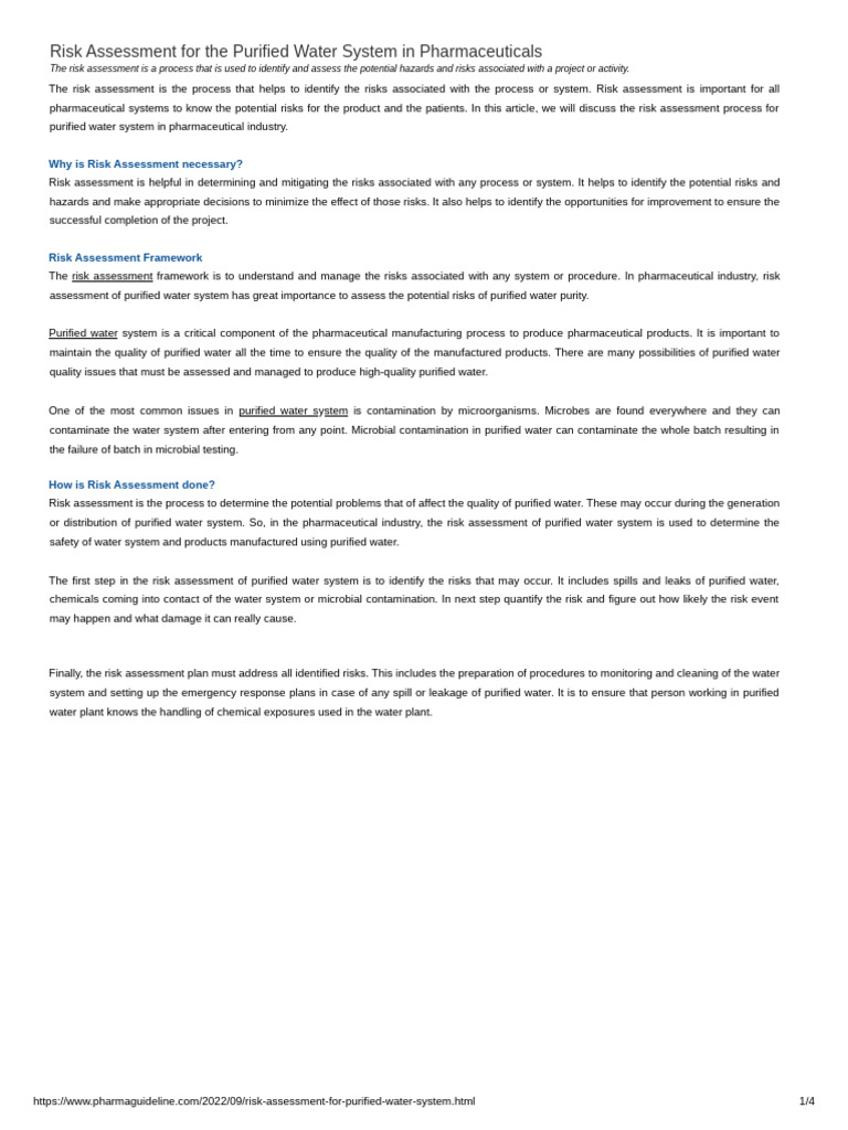 Risk Assessment for Purified Water Systems | PDF | Risk | Risk Assessment