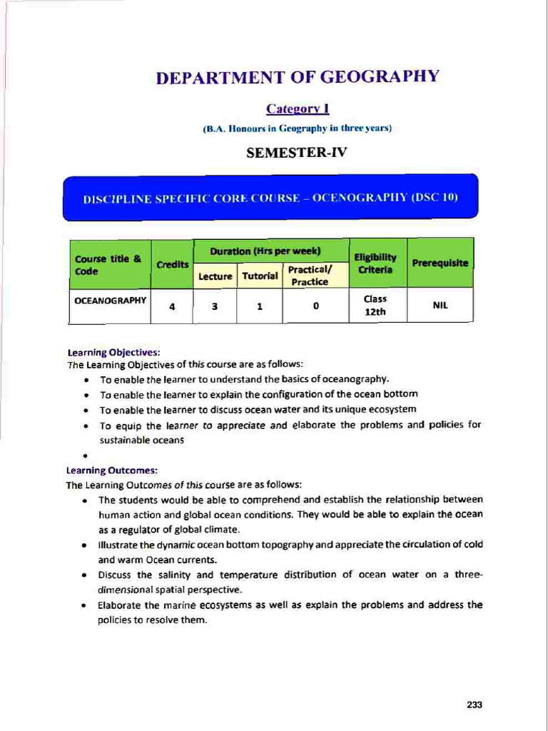 Semester 4 Geo. Hons. | PDF