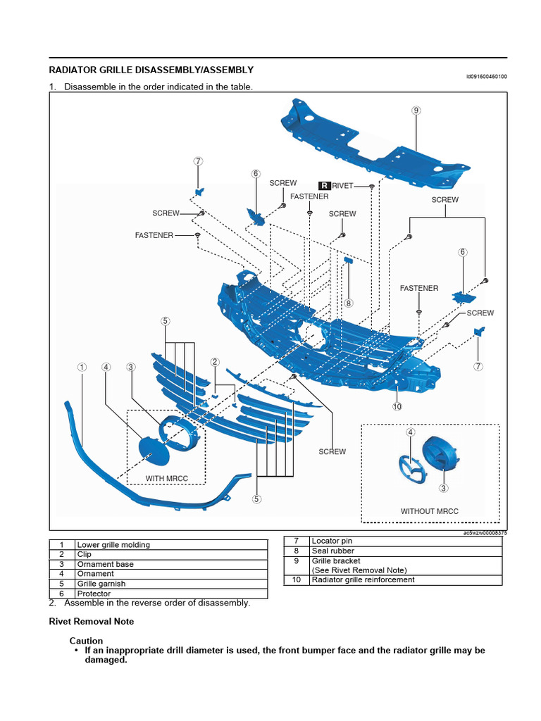 Radiator Grille Assembly Guide | PDF | Rivet | Screw