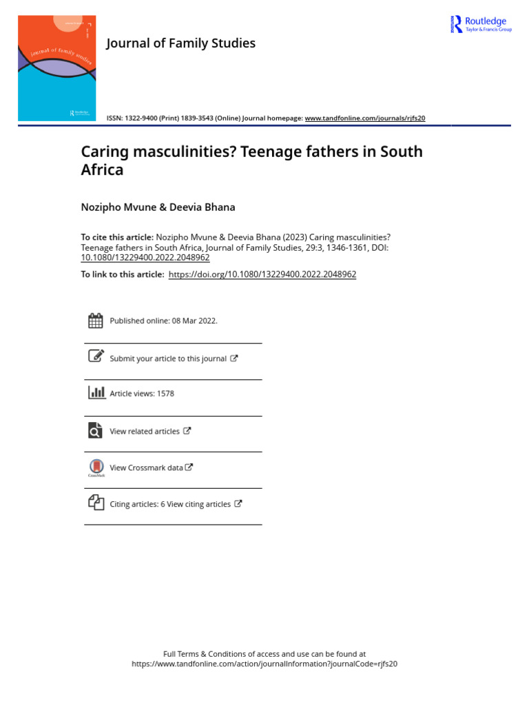 Caring Masculinities Teenage Fathers in South Africa | PDF ...