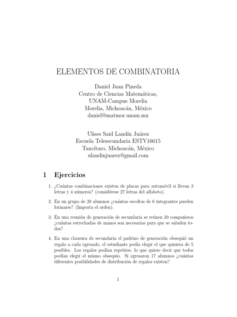Ejercicios de Combinatoria Básica | PDF | Jugando a las cartas