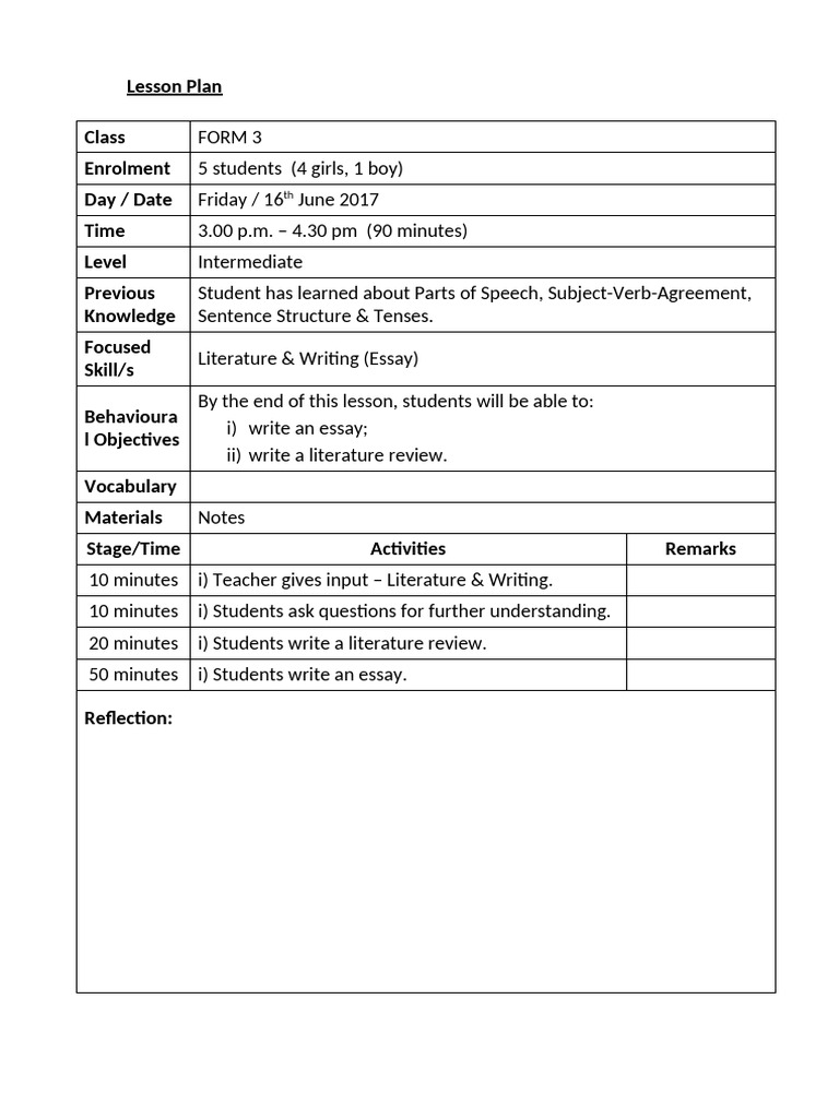 Intermediate Literature & Writing Lesson Plans | PDF