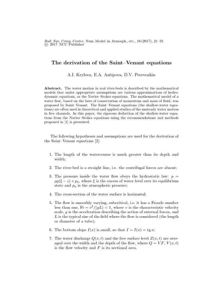 Deriving Saint-Venant Equations for Water Flow | PDF | Continuum ...