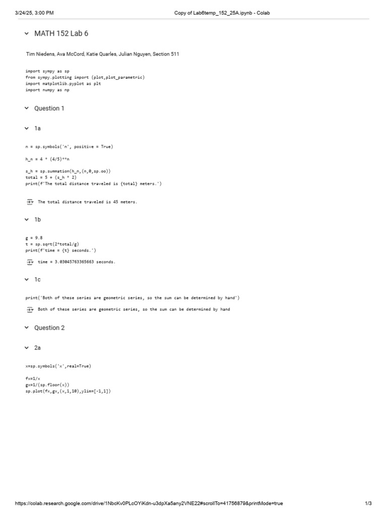 MATH 152 Lab 6: Geometric Series Analysis | PDF | Mathematical Analysis ...