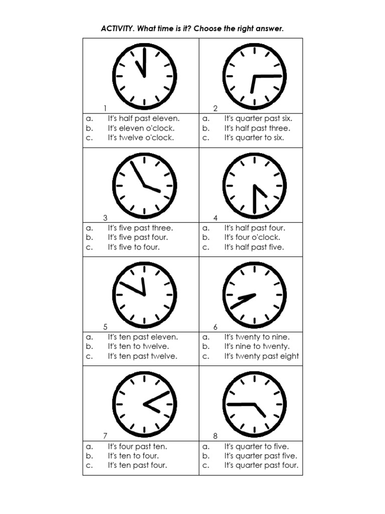 Time Quiz: Choose the Correct Answer | PDF
