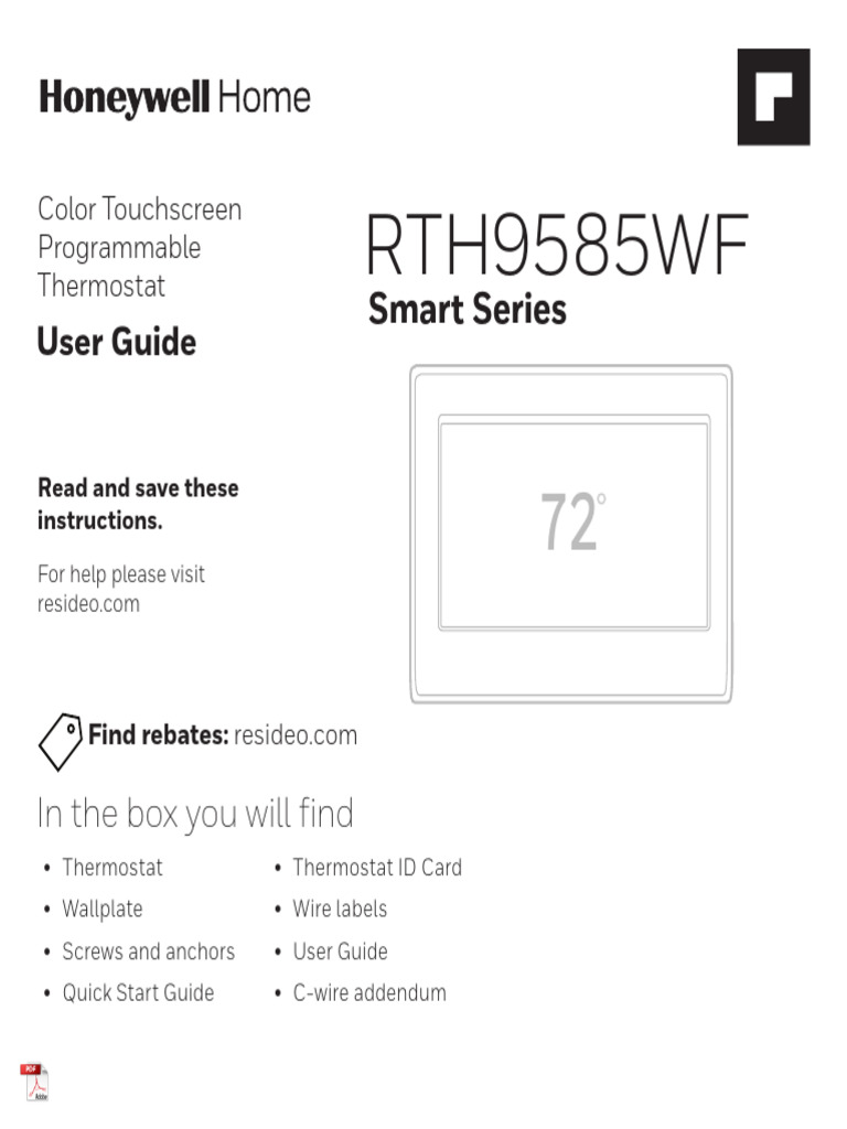 RTH9585WF Thermostat User Guide | PDF | Thermostat