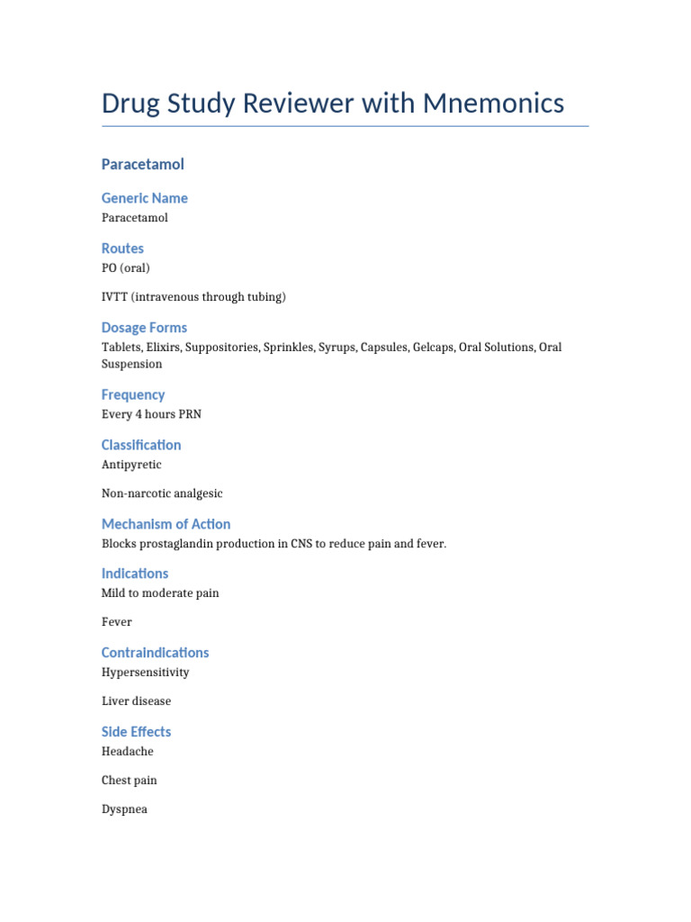 Drug Study Guide: Paracetamol & More | PDF | Medical Specialties ...
