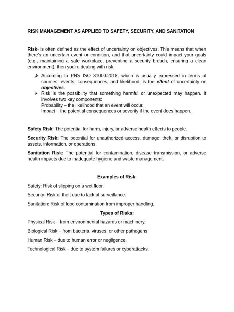 Risk Management in Safety and Sanitation | PDF | Risk | Risk Management