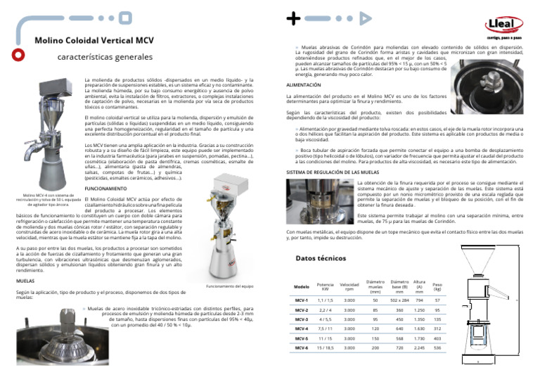 Molino Coloidal Vertical MCV: Molienda Eficiente | PDF | Metalurgia