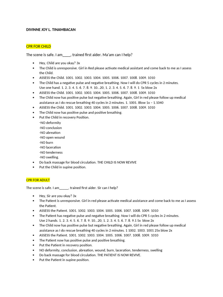 CPR Techniques for Children and Adults | PDF | Cardiopulmonary ...