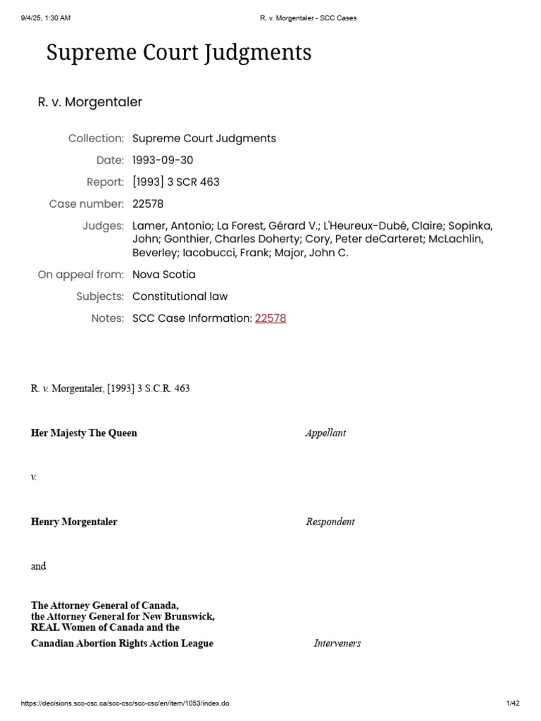 R. v. Morgentaler - SCC Cases | PDF | Government | Justice