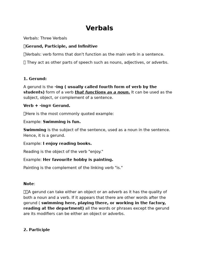Verbals: Gerund/Infinitive/Participles | PDF | Verb | Adverb