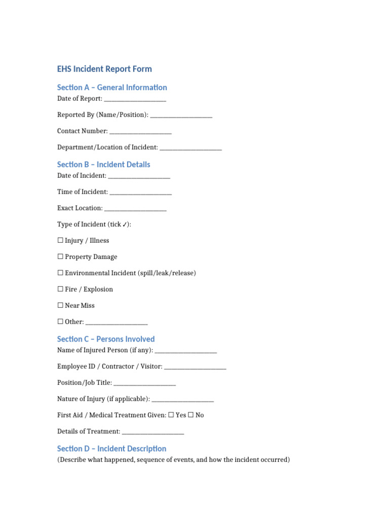 EHS Incident Report Template | PDF