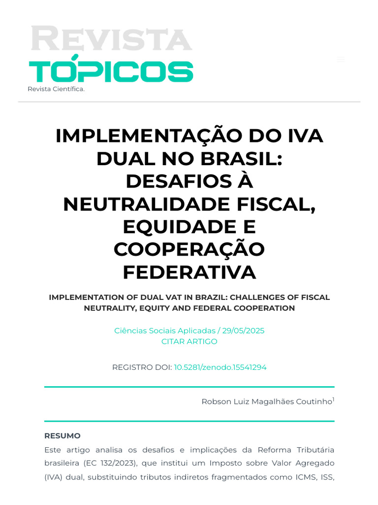 Desafios do IVA Dual na Reforma Tributária | PDF | Impostos | Imposto ...