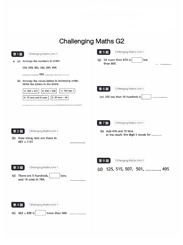 Challenging Maths Grade 2 Selected Questions | PDF