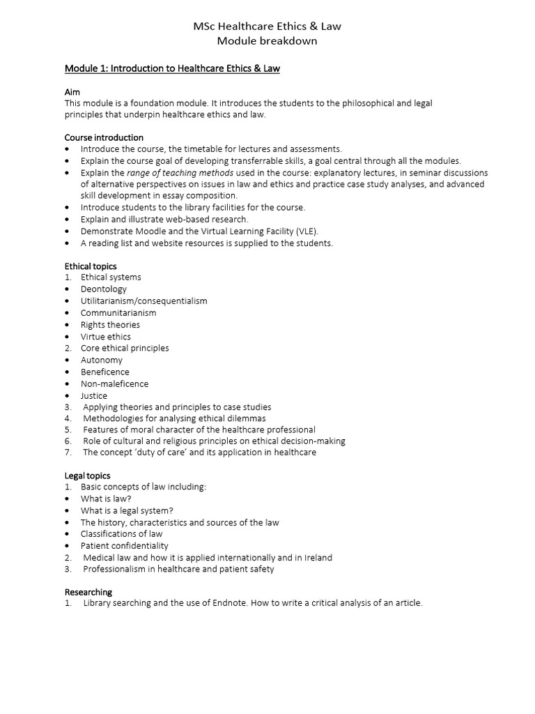 MSc in Healthcare Ethics & Law Overview | PDF | End Of Life Care ...