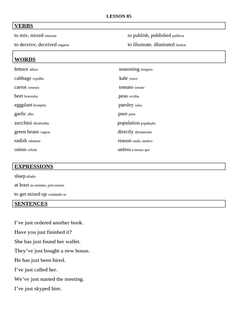 Verbs and Vocabulary Lesson 85 | PDF