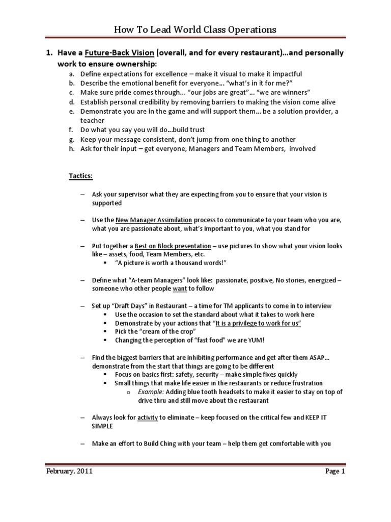 How To Lead World Class Operations 2011 | PDF | Communication | Business