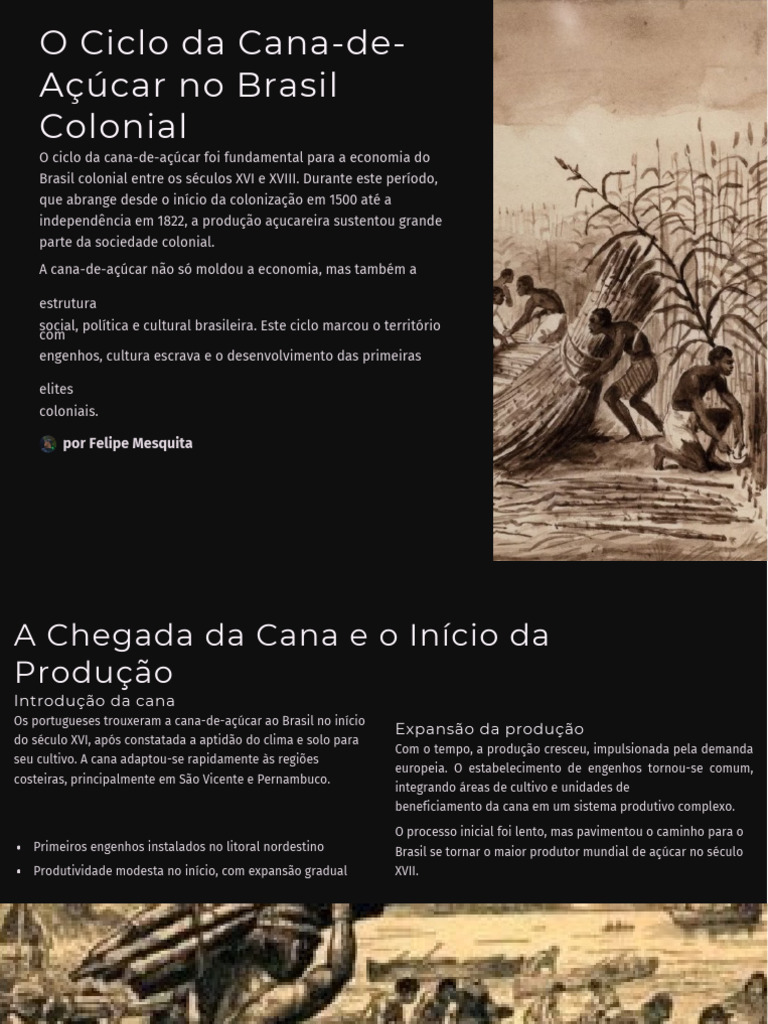 Ciclo da Cana-de-Açúcar no Brasil Colonial | PDF | Escravidão | Cana de ...