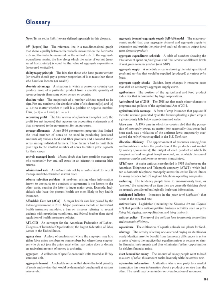 Economics, Glossary+&Ndex | PDF | Cost Of Living | Government Budget ...