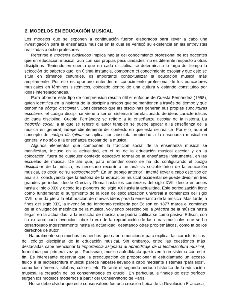 Modelos Didácticos en Educación Musical | PDF | Plan de estudios ...