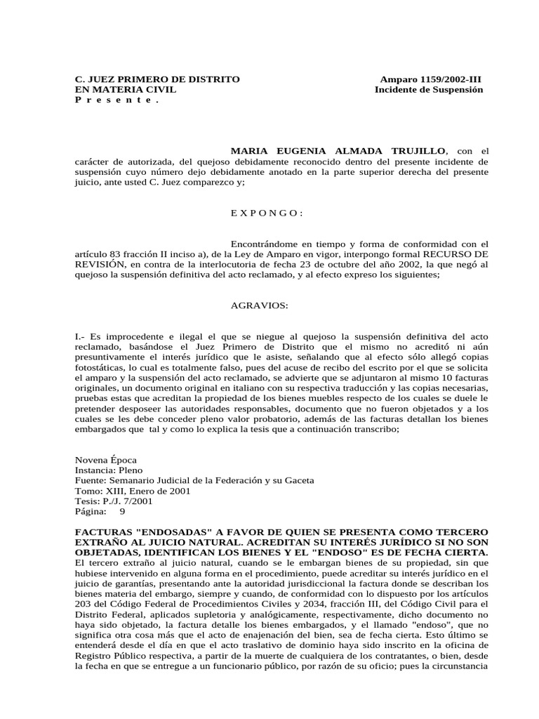 Recurso de Revisión en Amparo 1159/2002 | PDF | Propiedad | Ley común