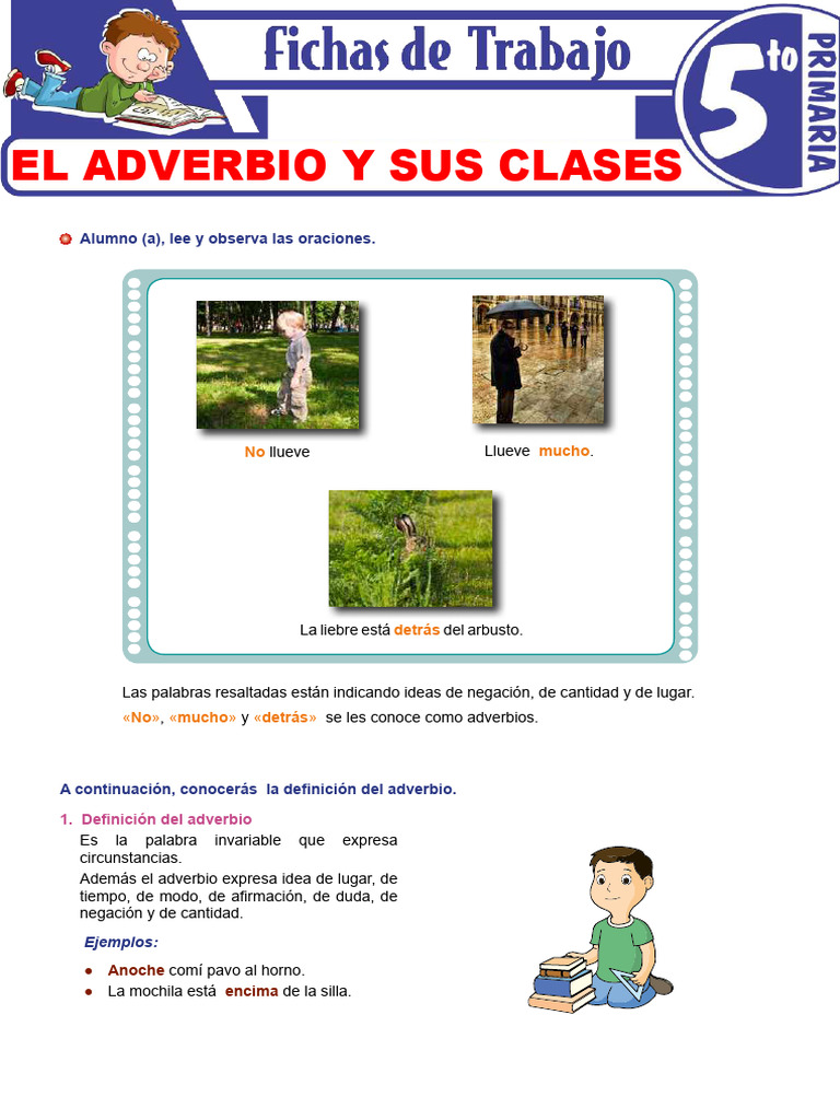 El Adverbio y Sus Clases para Quinto Grado de Primaria | PDF | Adverbio ...