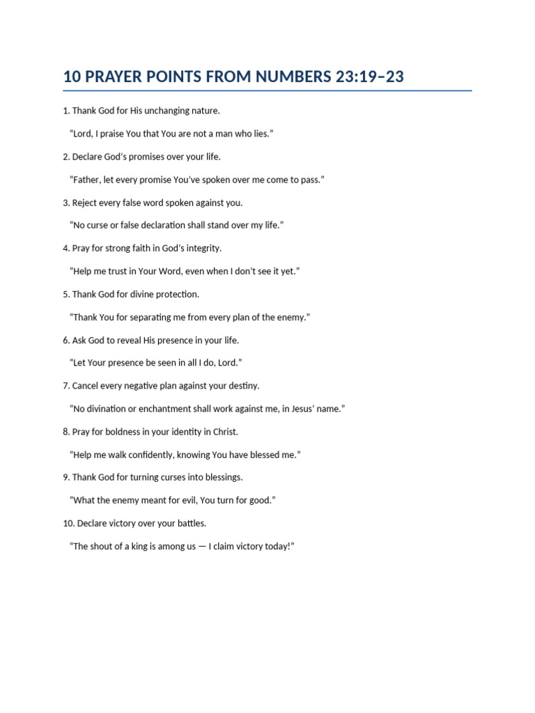 10 Prayer Points from Numbers 23:19-23 | PDF