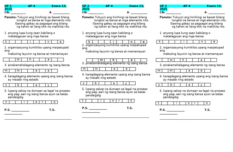 Grade 4 AP GP2 Elemento NG Pagkabansa Jan 13, 2025 | PDF