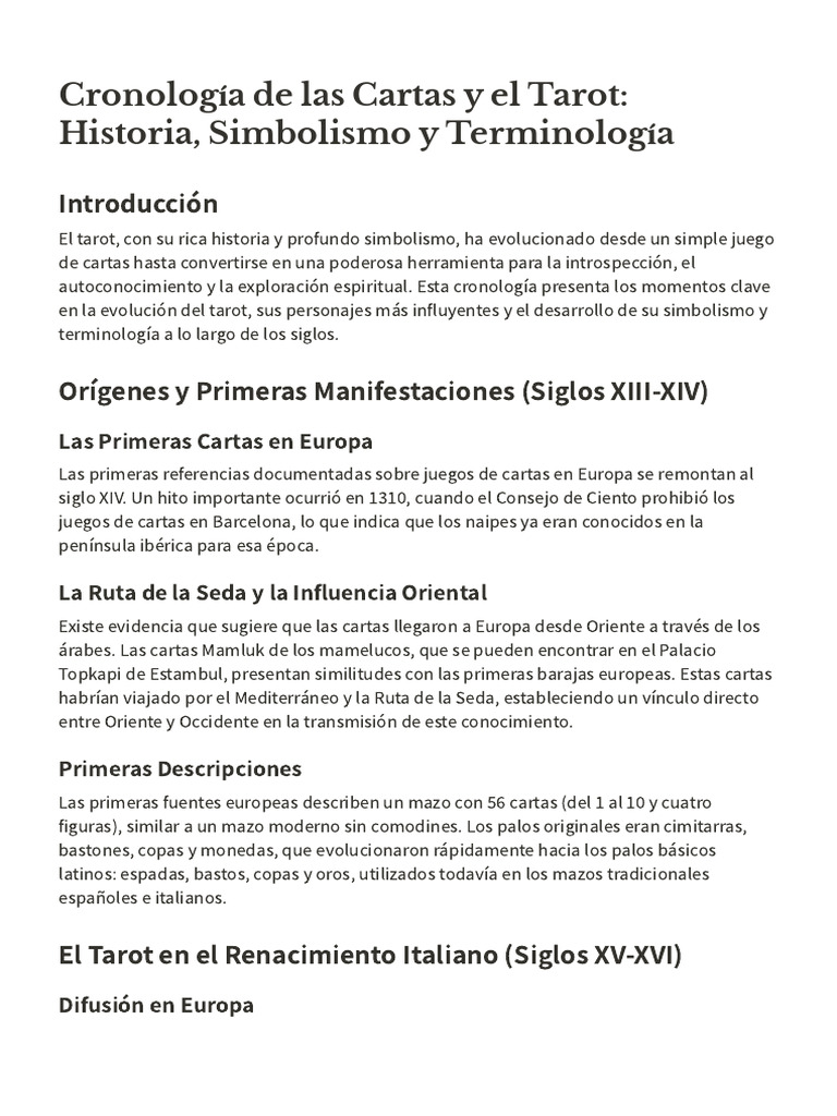 Historia y Evolución del Tarot | PDF | Tarot | Jugando a las cartas