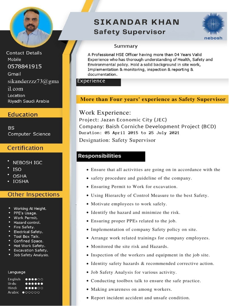 Safety Supervisor Experience Overview | PDF