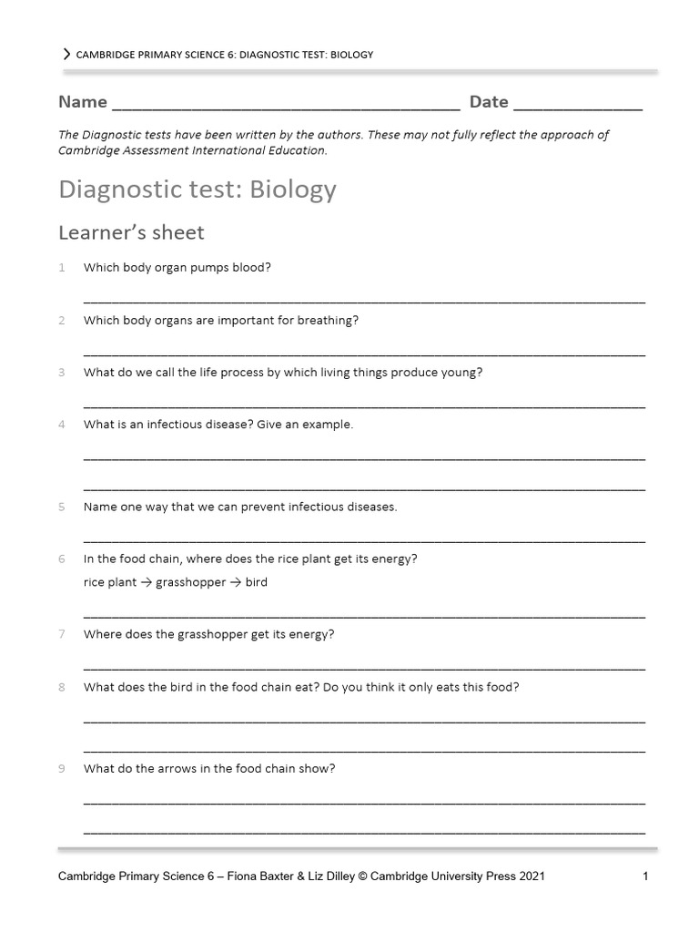 Cambridge Primary Science 6 Diagnostic Tests | PDF | Applied And ...