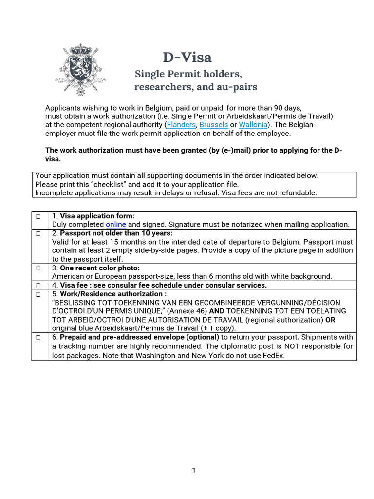 Belgium Work Visa Application Guide | PDF | Travel Visa | Passport