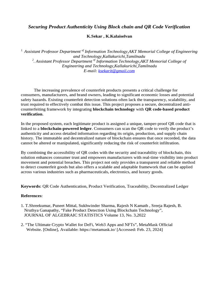 Blockchain QR Code Anti-Counterfeiting System | PDF | Authentication ...