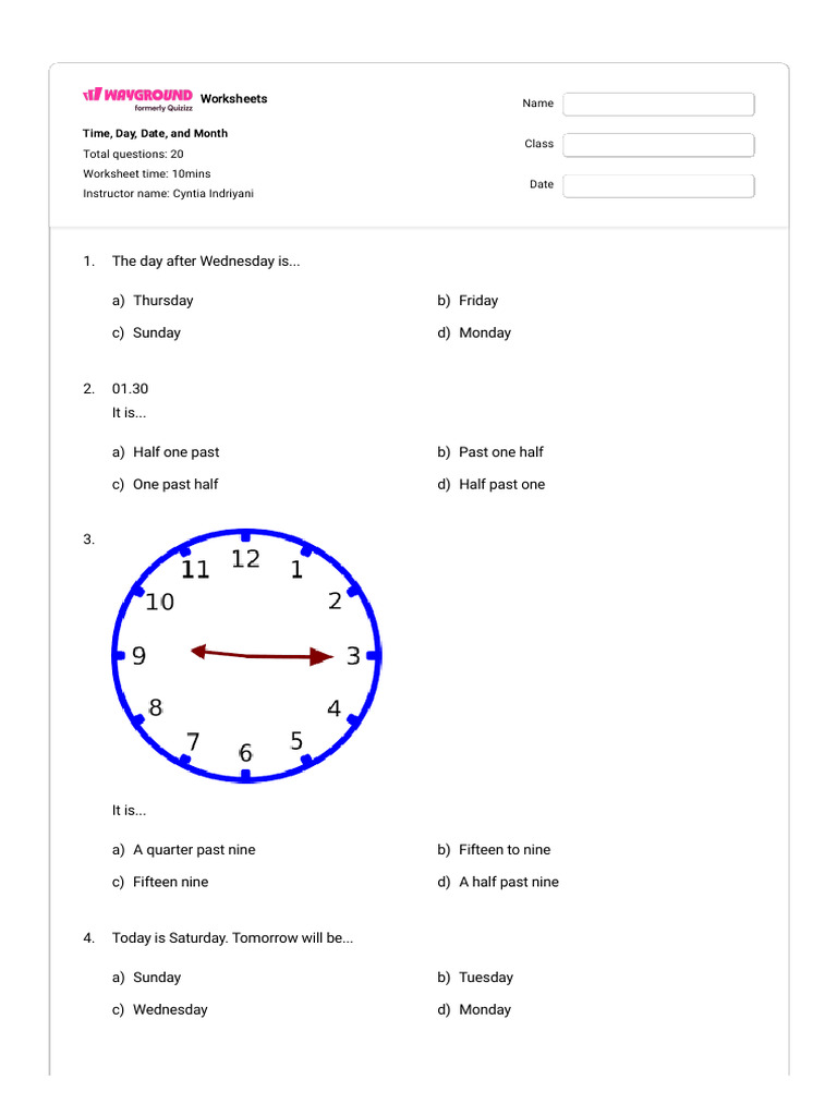 Time and Date Worksheets for Students | PDF | Chess Theory | Chess
