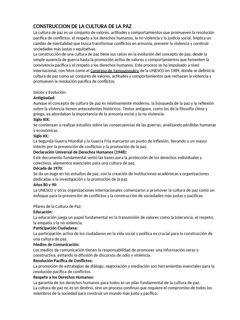 Construcción de la Cultura de Paz | PDF | Paz | Derechos humanos