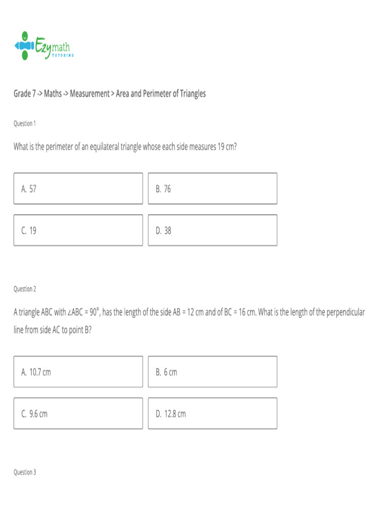 Year 7 - Maths Worksheet - Measurement - Area and Perimeter of ...