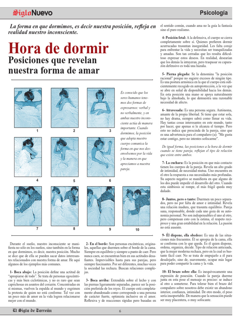 Posiciones de sueño y su significado amoroso | PDF | Amor | Dormir